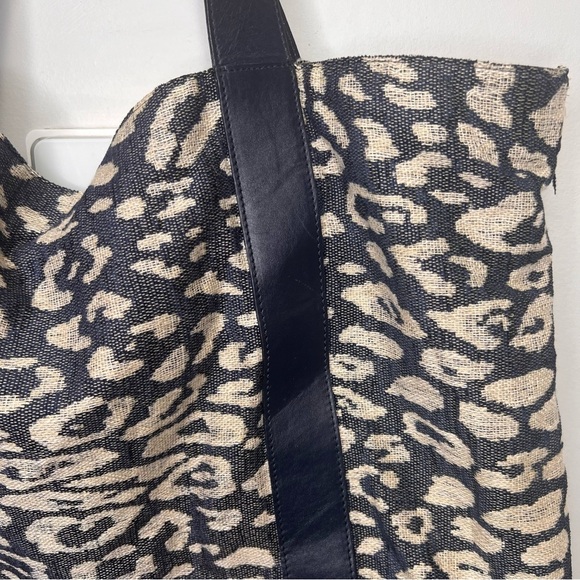 Iris & Ink Cow Leather Linen Animal Print Tote - Picture 8 of 16